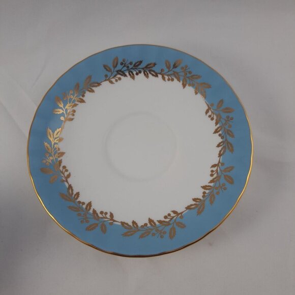 Aynsley Bone China Blue Gold Tea Cup Saucer Set Floral Interior Vintage - Picture 11 of 16